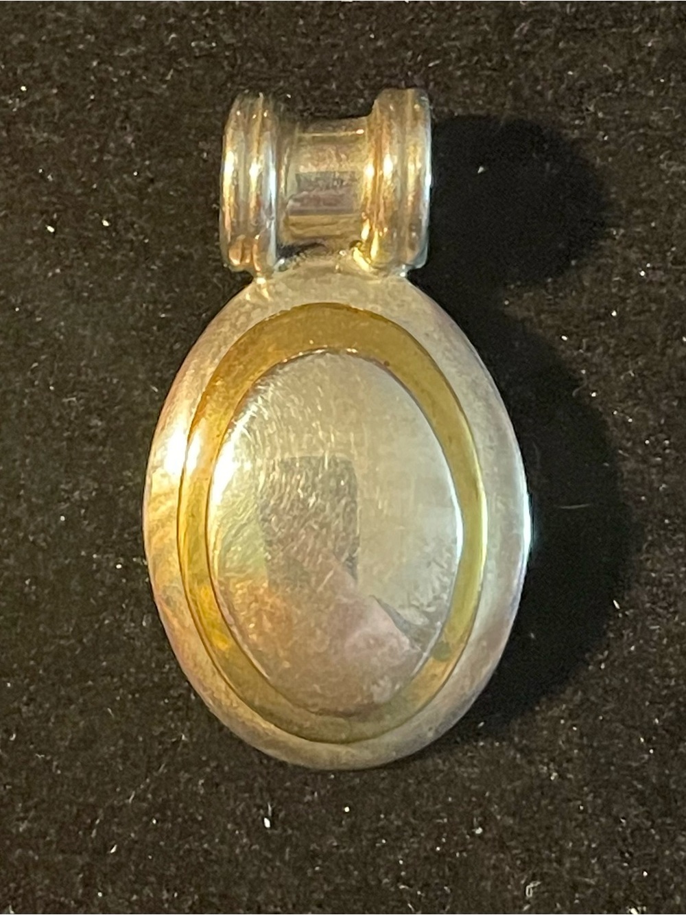 Vintage Sterling Silver & Brass Accent Oval Pendant. Signed “Mexico 925”